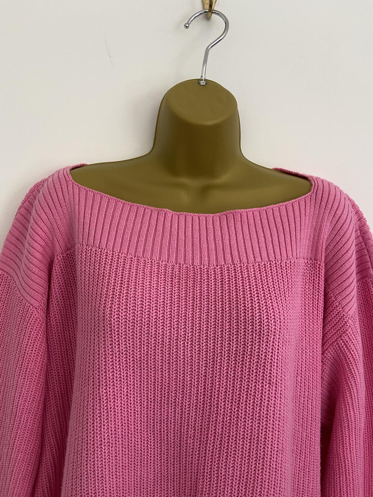 F&F Pink Cotton Blend Knit Jumper with Turnback Cuffs - Size Large