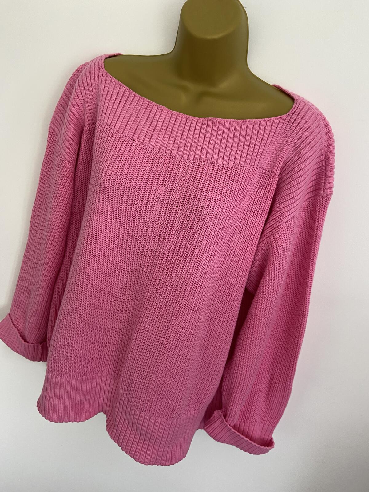 F&F Pink Cotton Blend Knit Jumper with Turnback Cuffs - Size Large