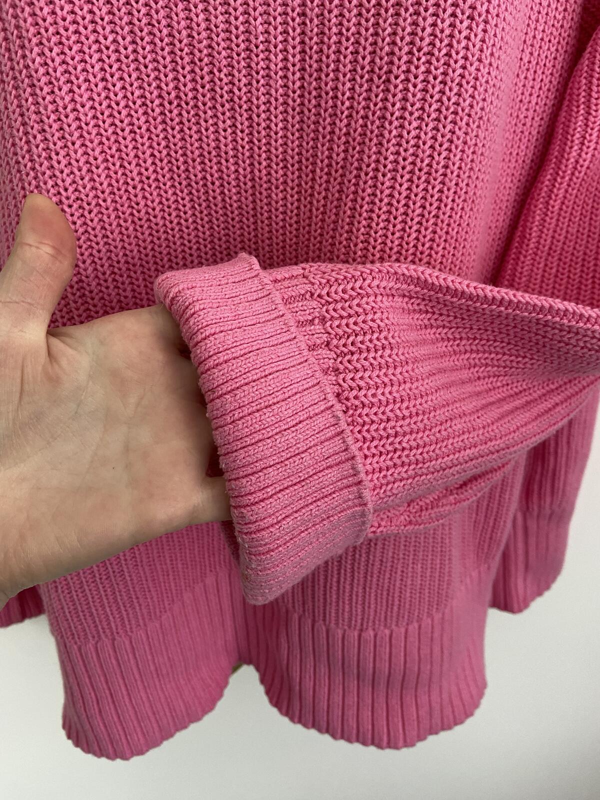 F&F Pink Cotton Blend Knit Jumper with Turnback Cuffs - Size Large