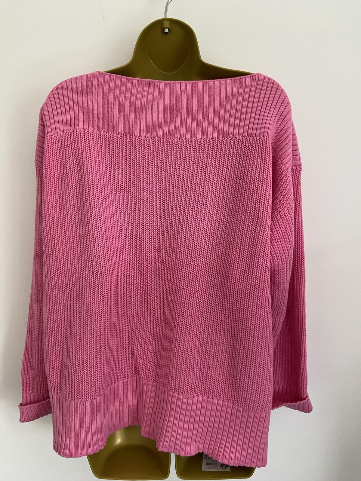 F&F Pink Cotton Blend Knit Jumper with Turnback Cuffs - Size Large