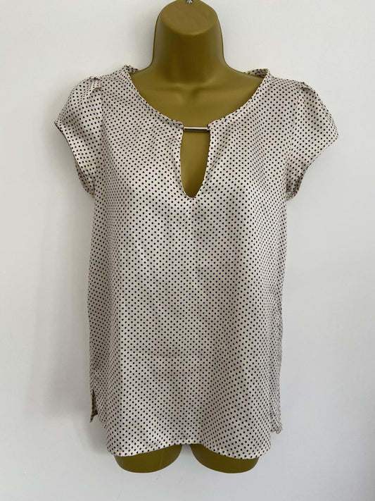 Zara Ivory and Blue Polka Dot Lightweight Blouse - Size Small