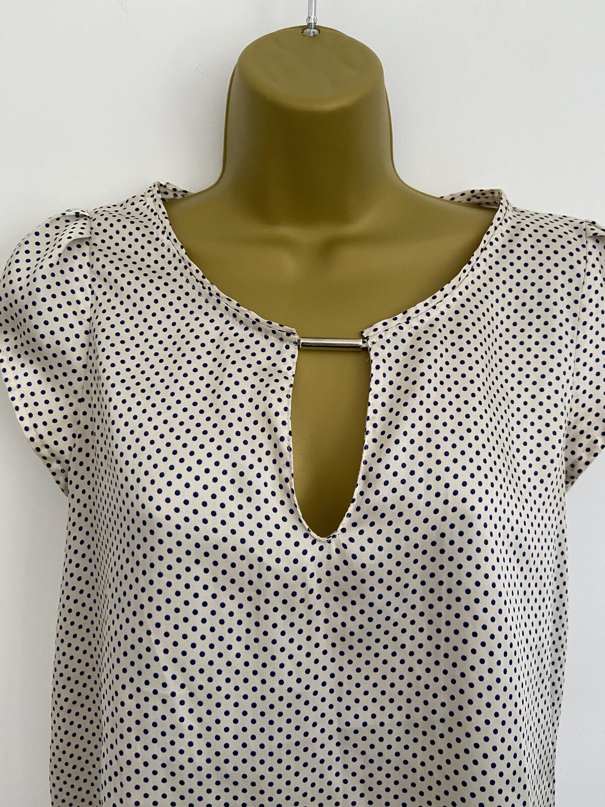 Zara Ivory and Blue Polka Dot Lightweight Blouse - Size Small