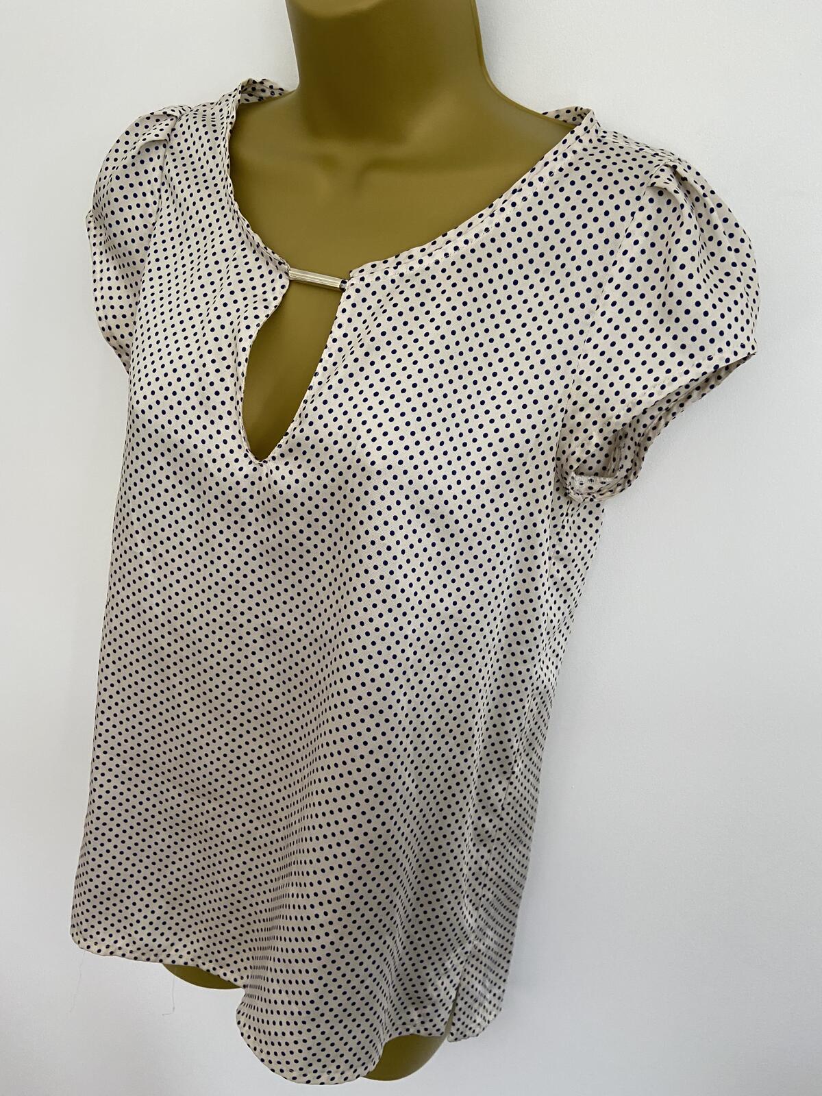 Zara Ivory and Blue Polka Dot Lightweight Blouse - Size Small