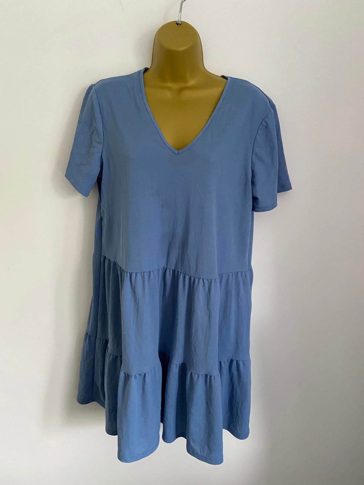 Primark Size 12 Blue Denim Look V-Neck Sleeveless Dress Pockets Casual Summer
