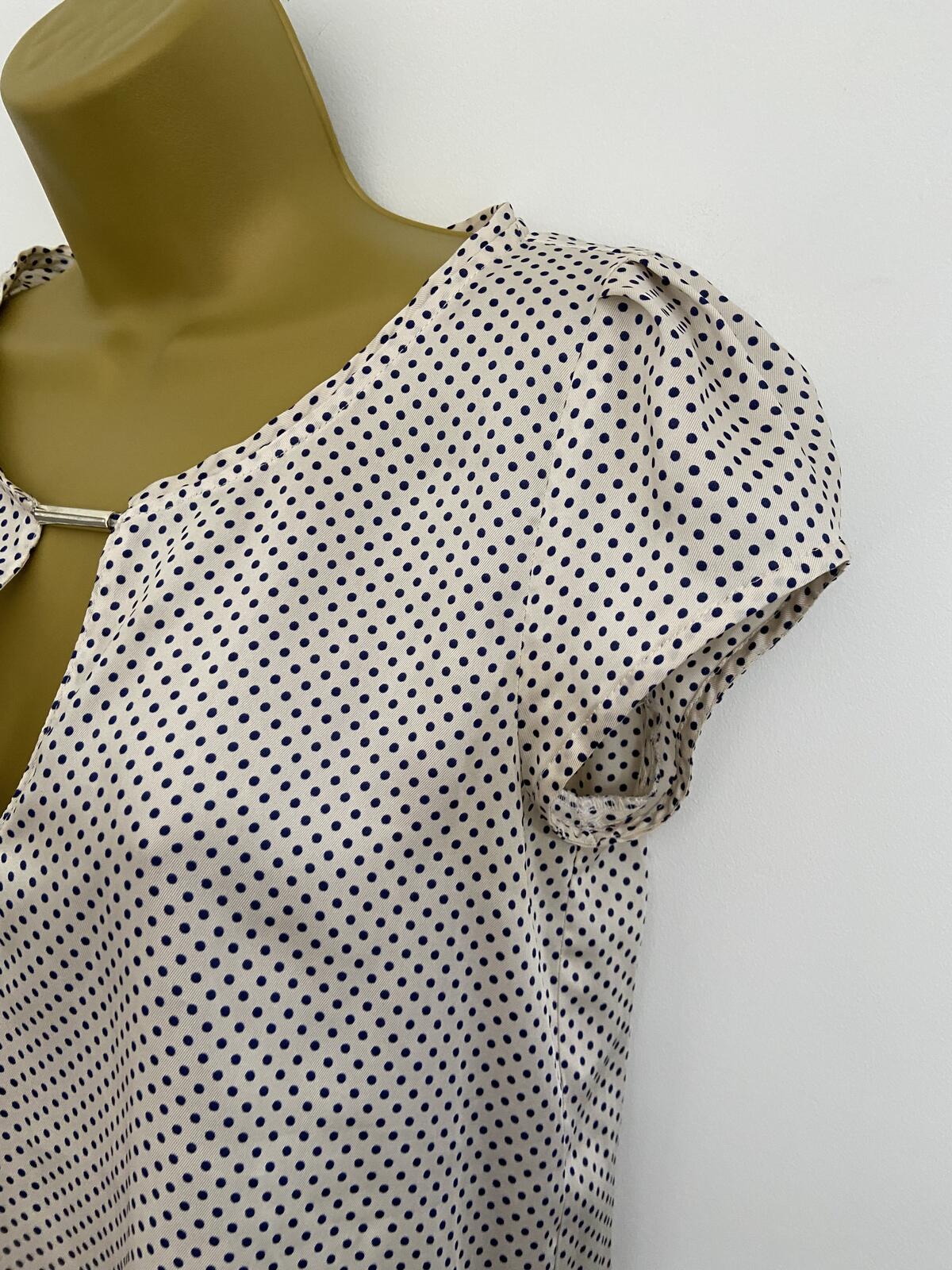 Zara Ivory and Blue Polka Dot Lightweight Blouse - Size Small