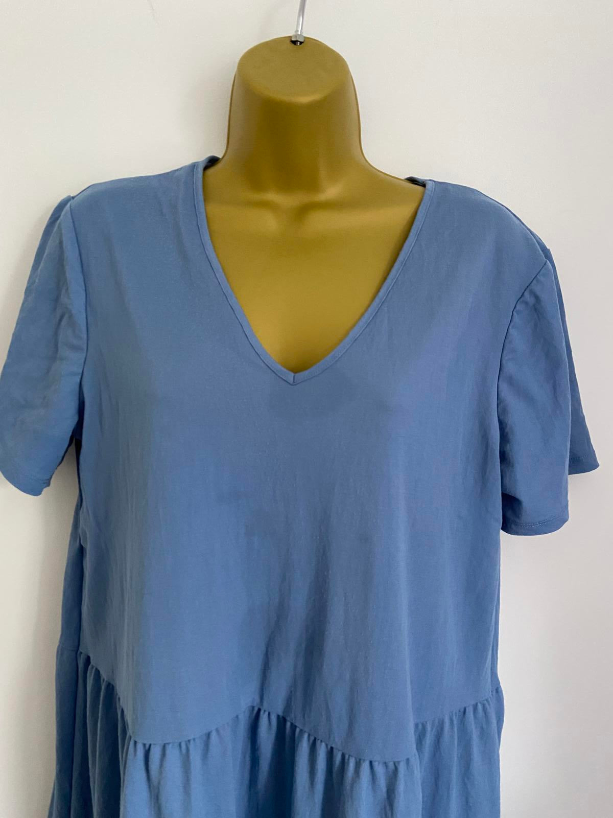 Primark Size 12 Blue Denim Look V-Neck Sleeveless Dress Pockets Casual Summer