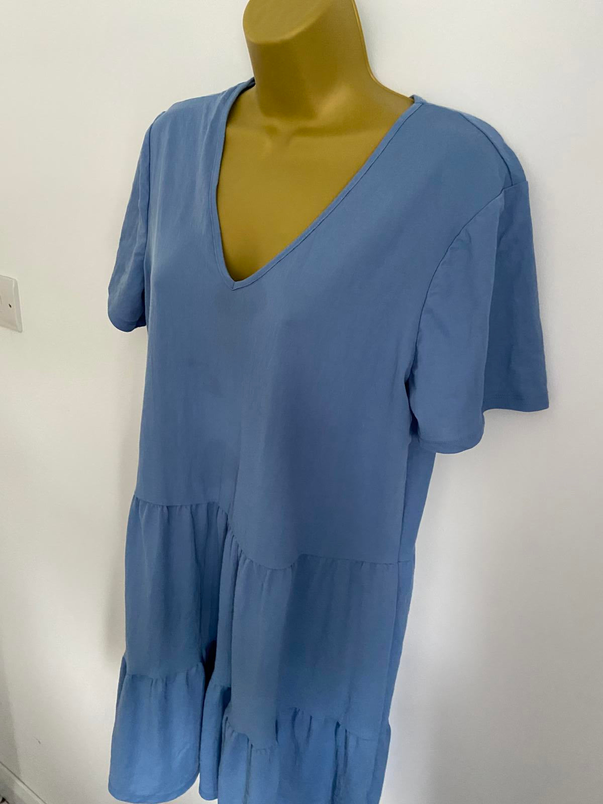 Primark Size 12 Blue Denim Look V-Neck Sleeveless Dress Pockets Casual Summer