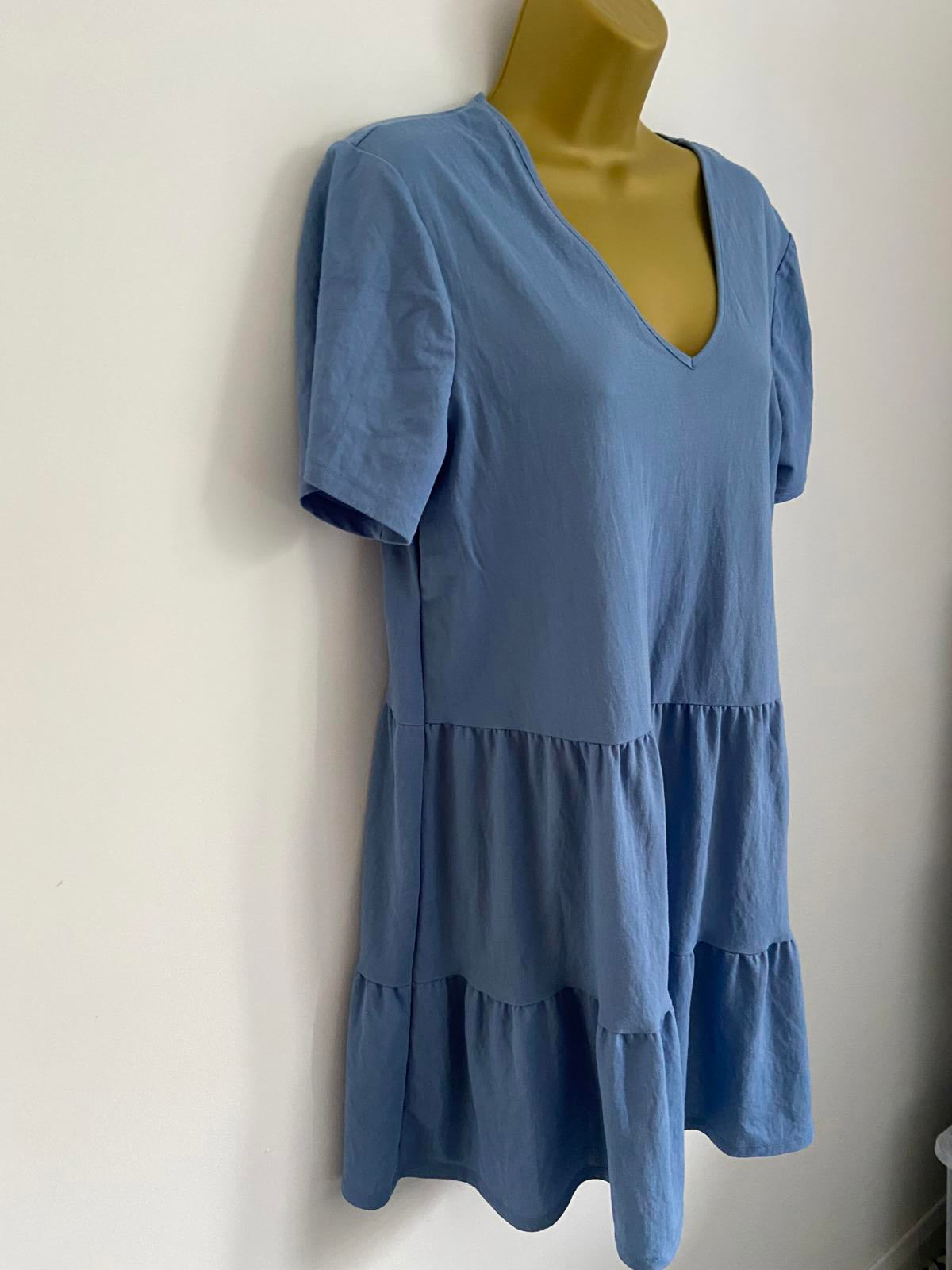 Primark Size 12 Blue Denim Look V-Neck Sleeveless Dress Pockets Casual Summer