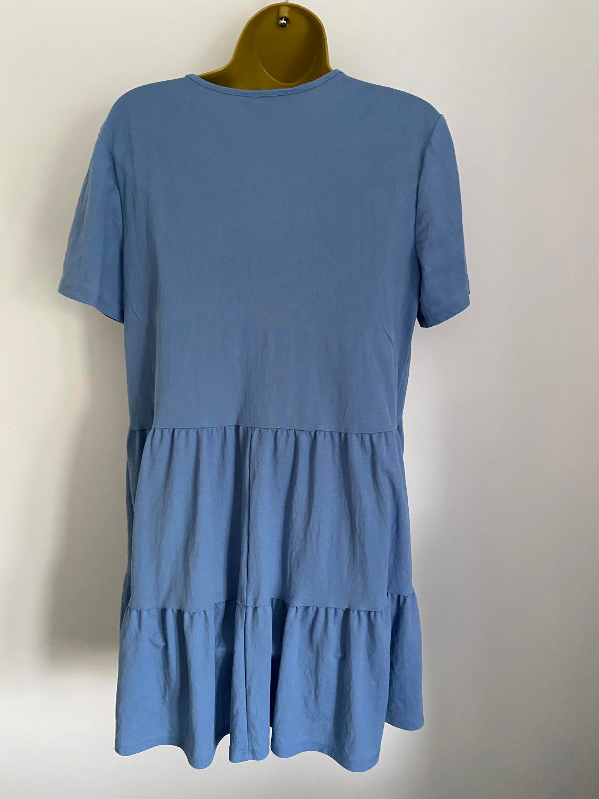 Primark Size 12 Blue Denim Look V-Neck Sleeveless Dress Pockets Casual Summer