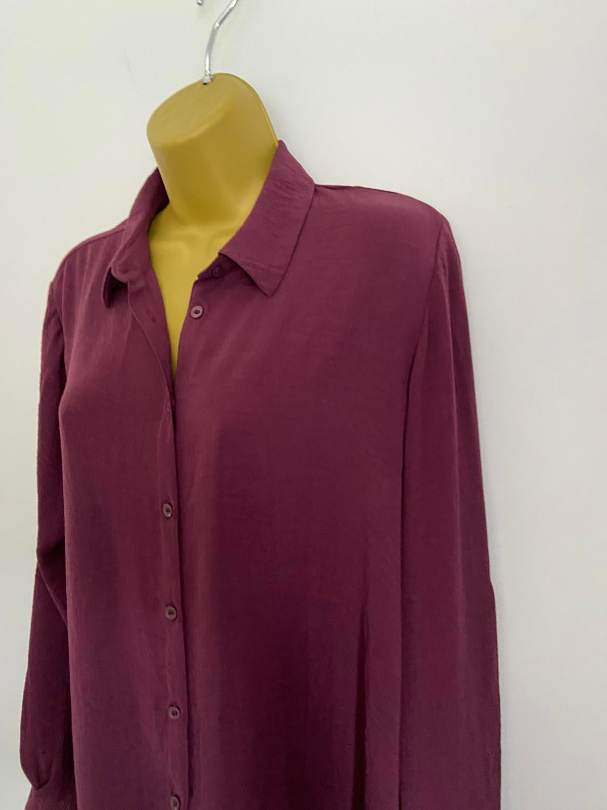 George Size 10 Burgundy Long Sleeve Roll Tab Button Down Shirt Blouse Smart