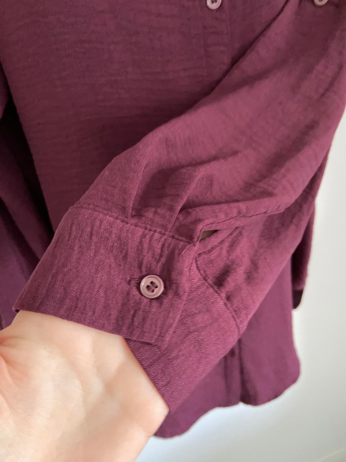 George Size 10 Burgundy Long Sleeve Roll Tab Button Down Shirt Blouse Smart