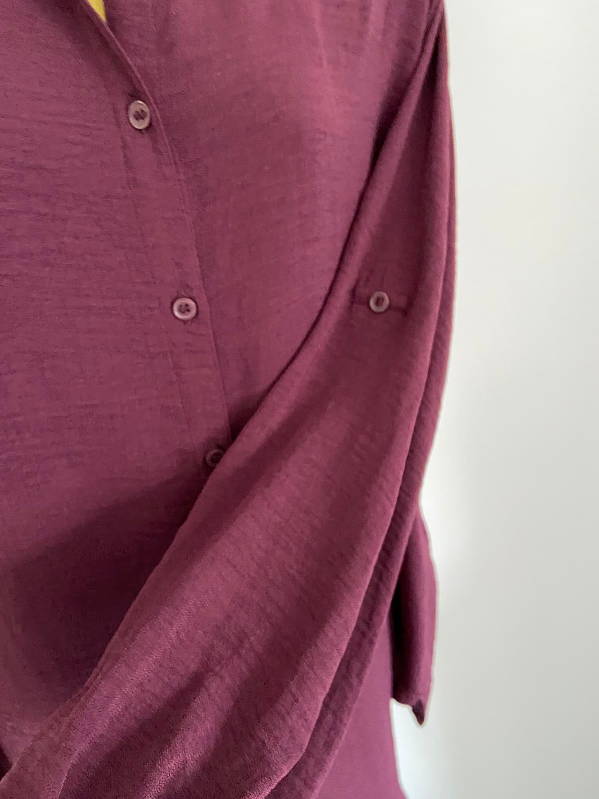 George Size 10 Burgundy Long Sleeve Roll Tab Button Down Shirt Blouse Smart