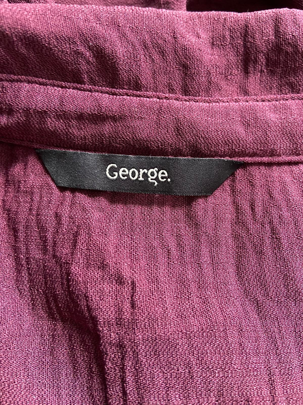 George Size 10 Burgundy Long Sleeve Roll Tab Button Down Shirt Blouse Smart