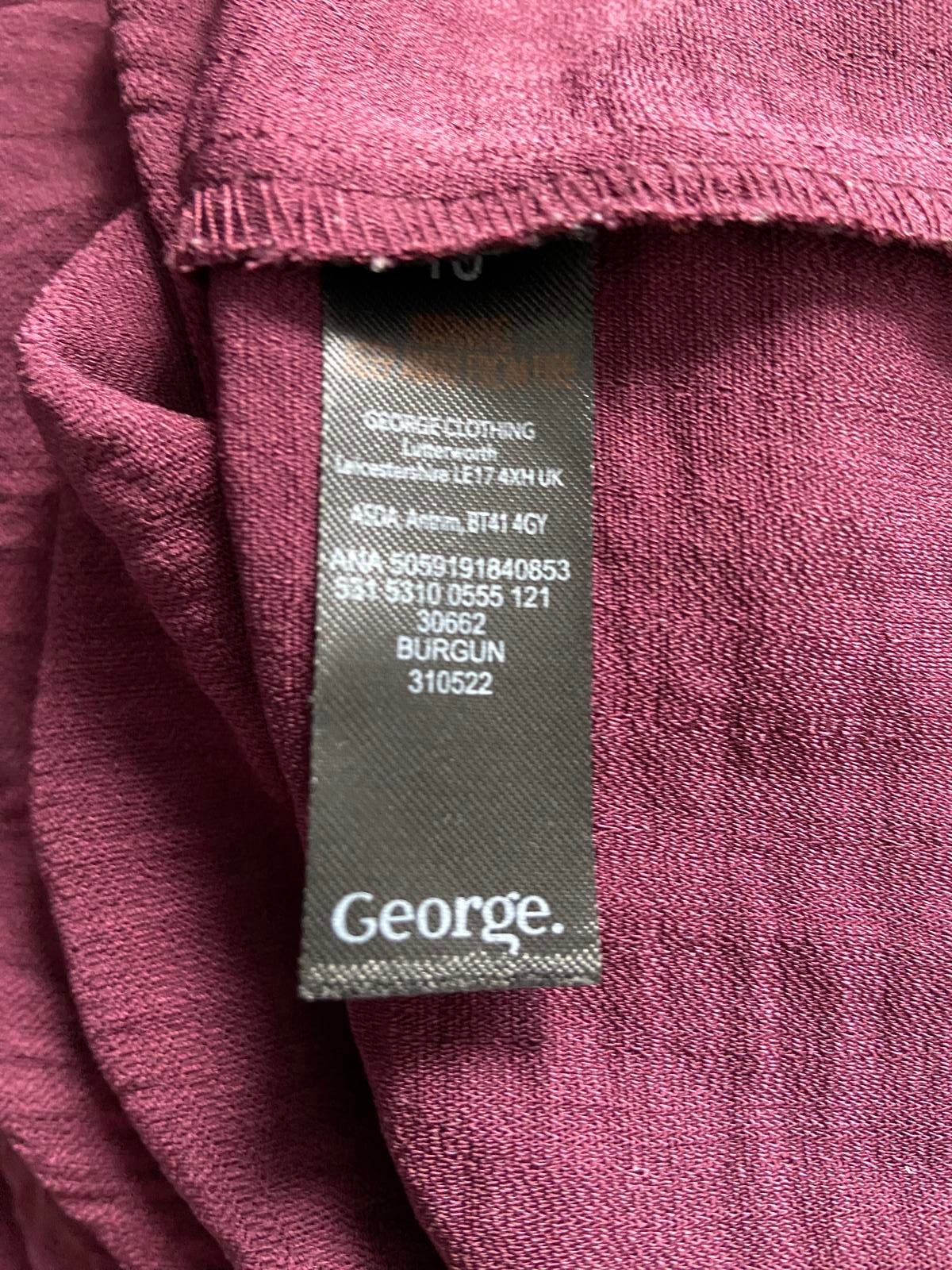 George Size 10 Burgundy Long Sleeve Roll Tab Button Down Shirt Blouse Smart