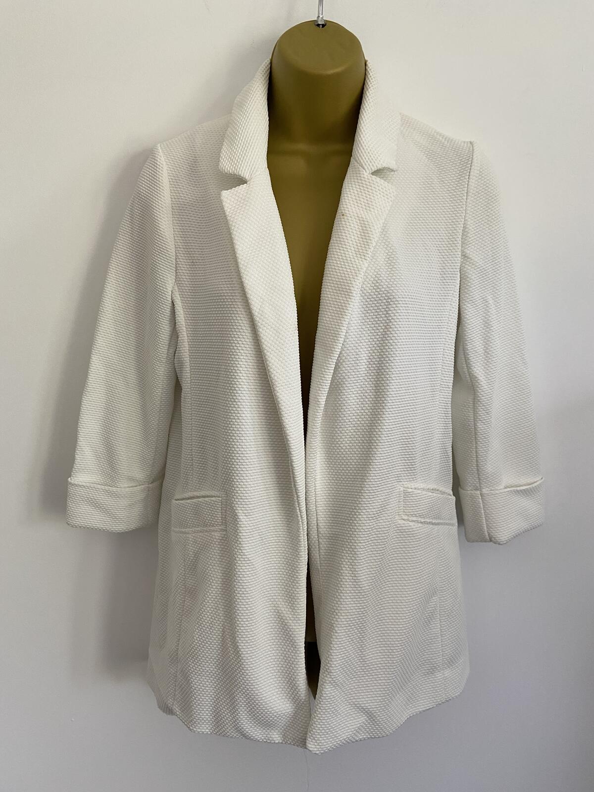 New Look White Waffle Texture Lightweight Summer Blazer - Size 8