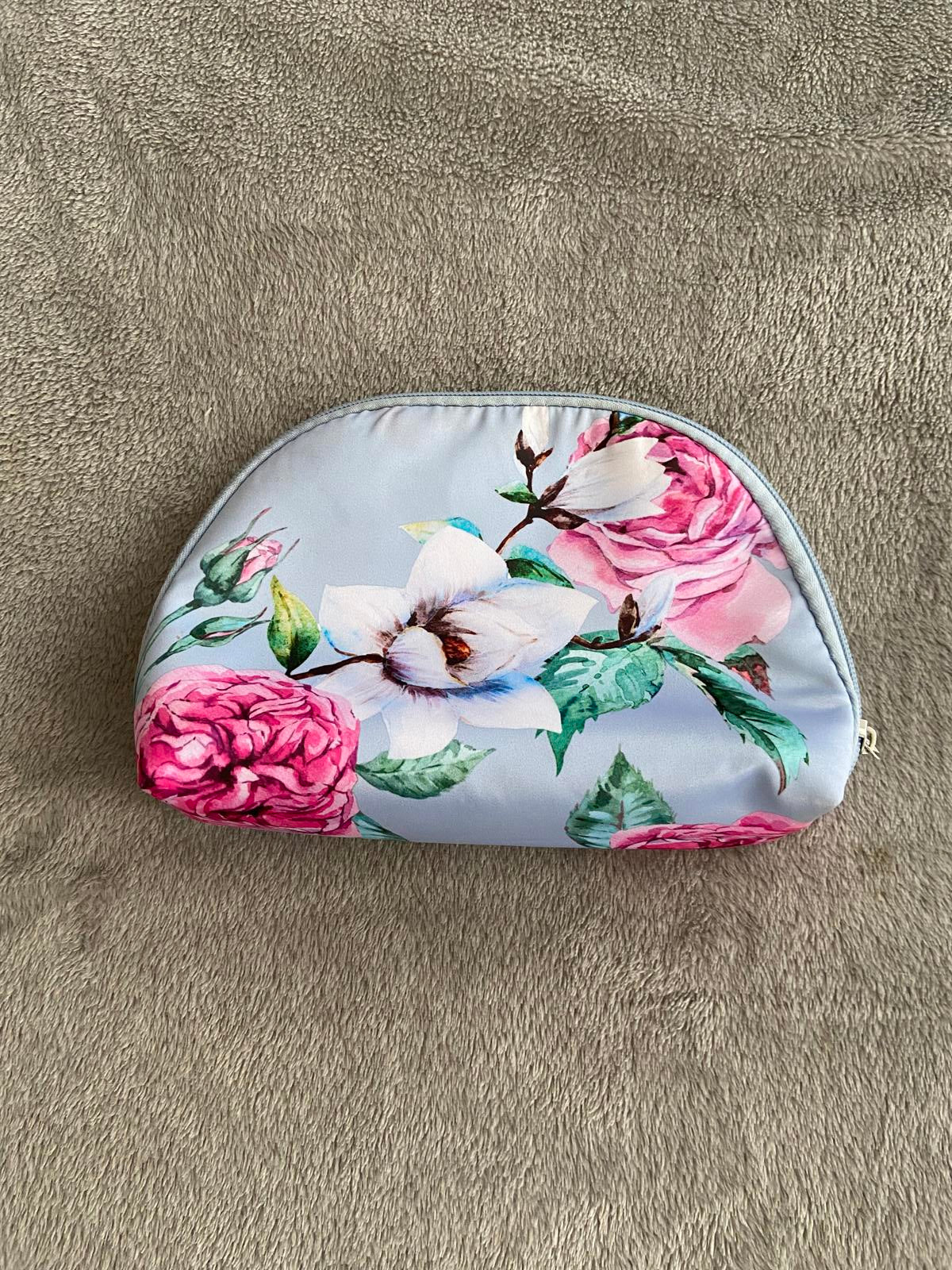 Sainsbury's Blue Floral Makeup Bag Large Rose Print Zip Cosmetic Toiletry Pouch