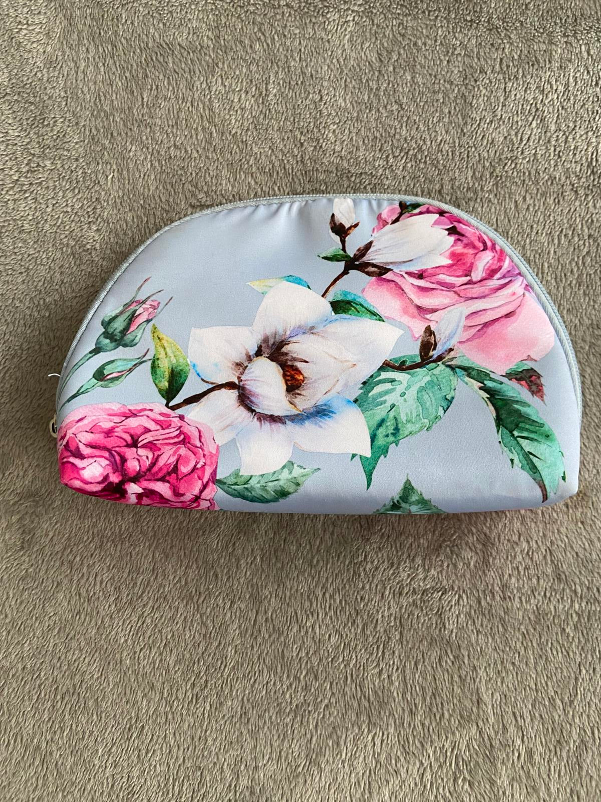 Sainsbury's Blue Floral Makeup Bag Large Rose Print Zip Cosmetic Toiletry Pouch