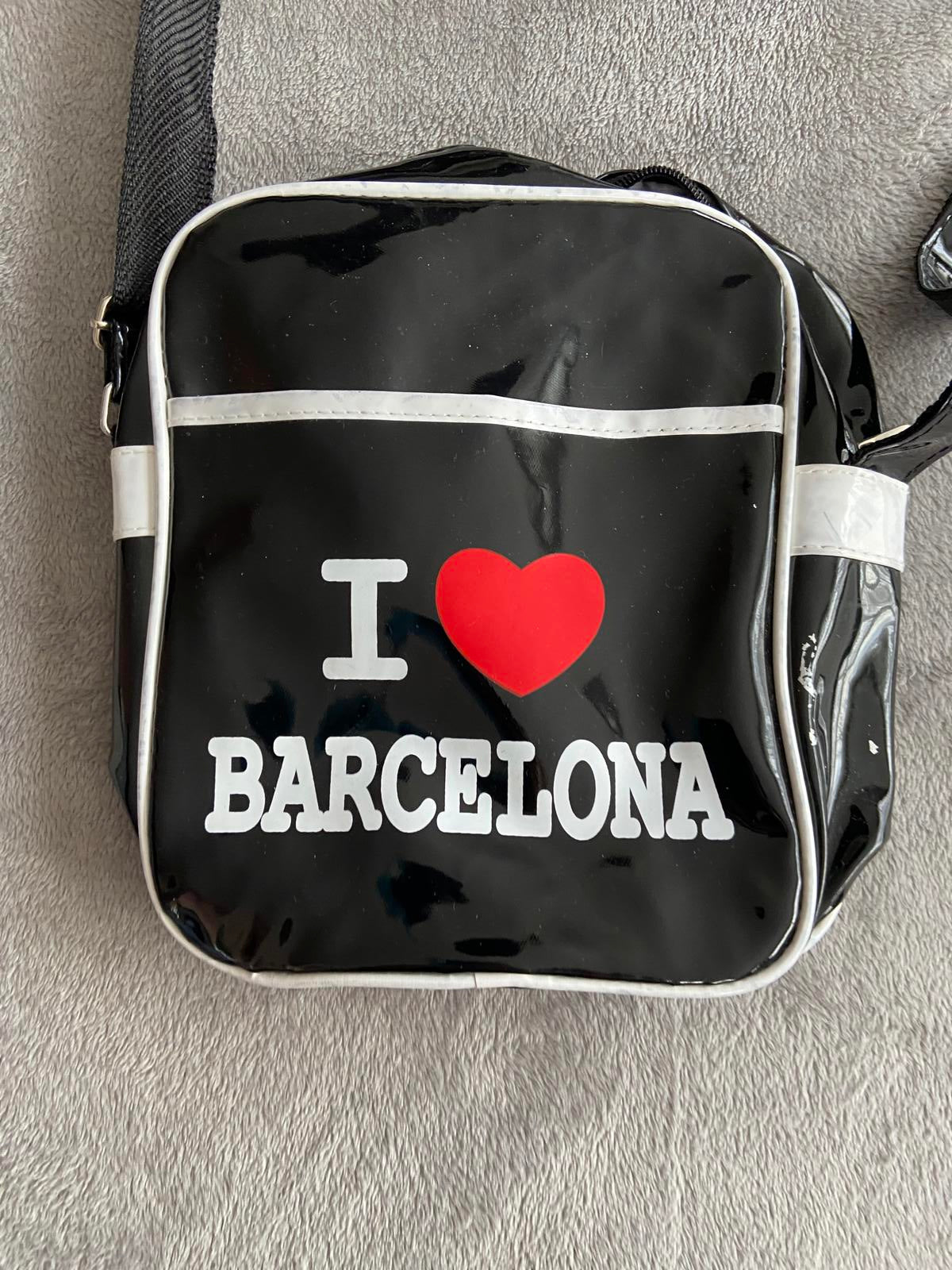 I Love Barcelona Black Patent Crossbody Messenger Bag Adjustable Strap Souvenir
