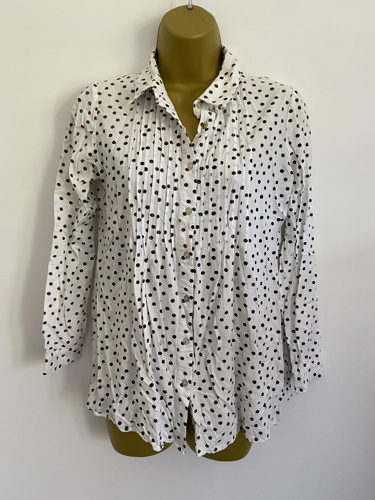 Seraphine White Polka Dot Pleated Long Sleeve Blouse - UK Size 6