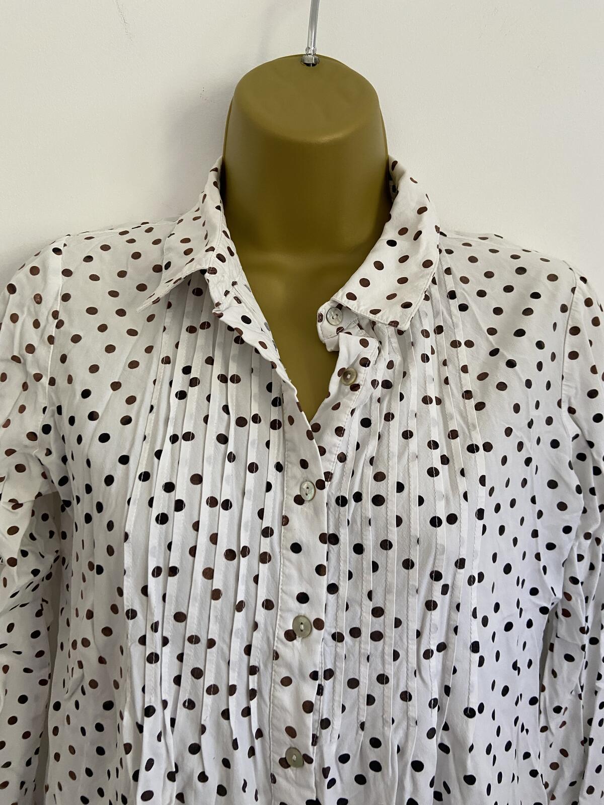 Seraphine White Polka Dot Pleated Long Sleeve Blouse - UK Size 6