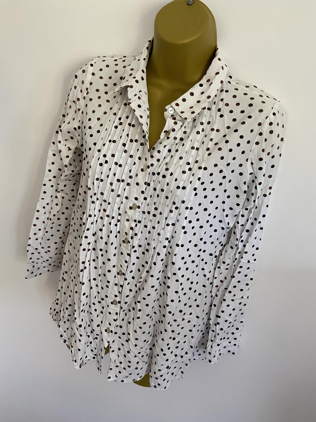 Seraphine White Polka Dot Pleated Long Sleeve Blouse - UK Size 6