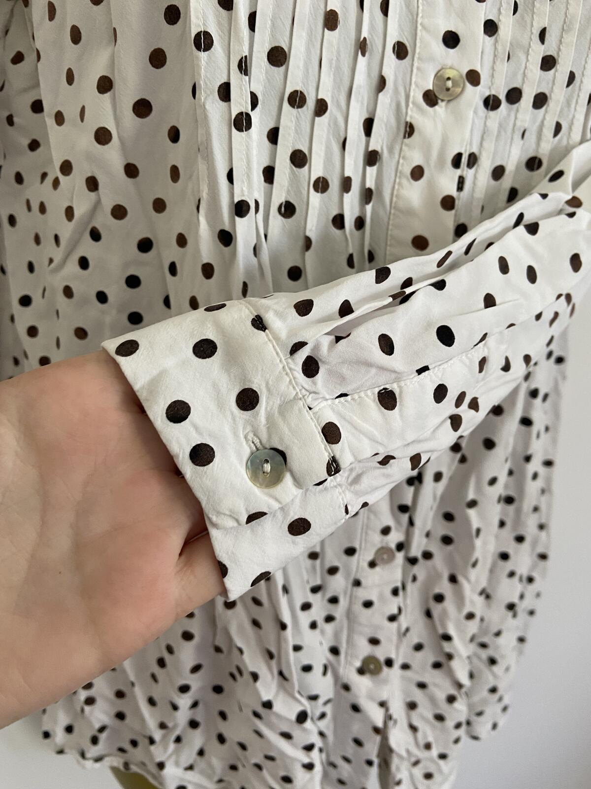 Seraphine White Polka Dot Pleated Long Sleeve Blouse - UK Size 6