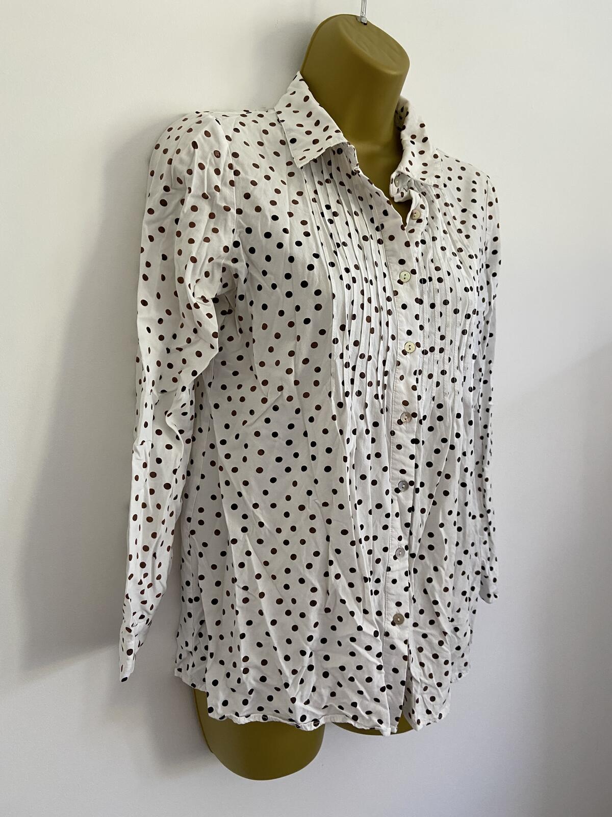 Seraphine White Polka Dot Pleated Long Sleeve Blouse - UK Size 6