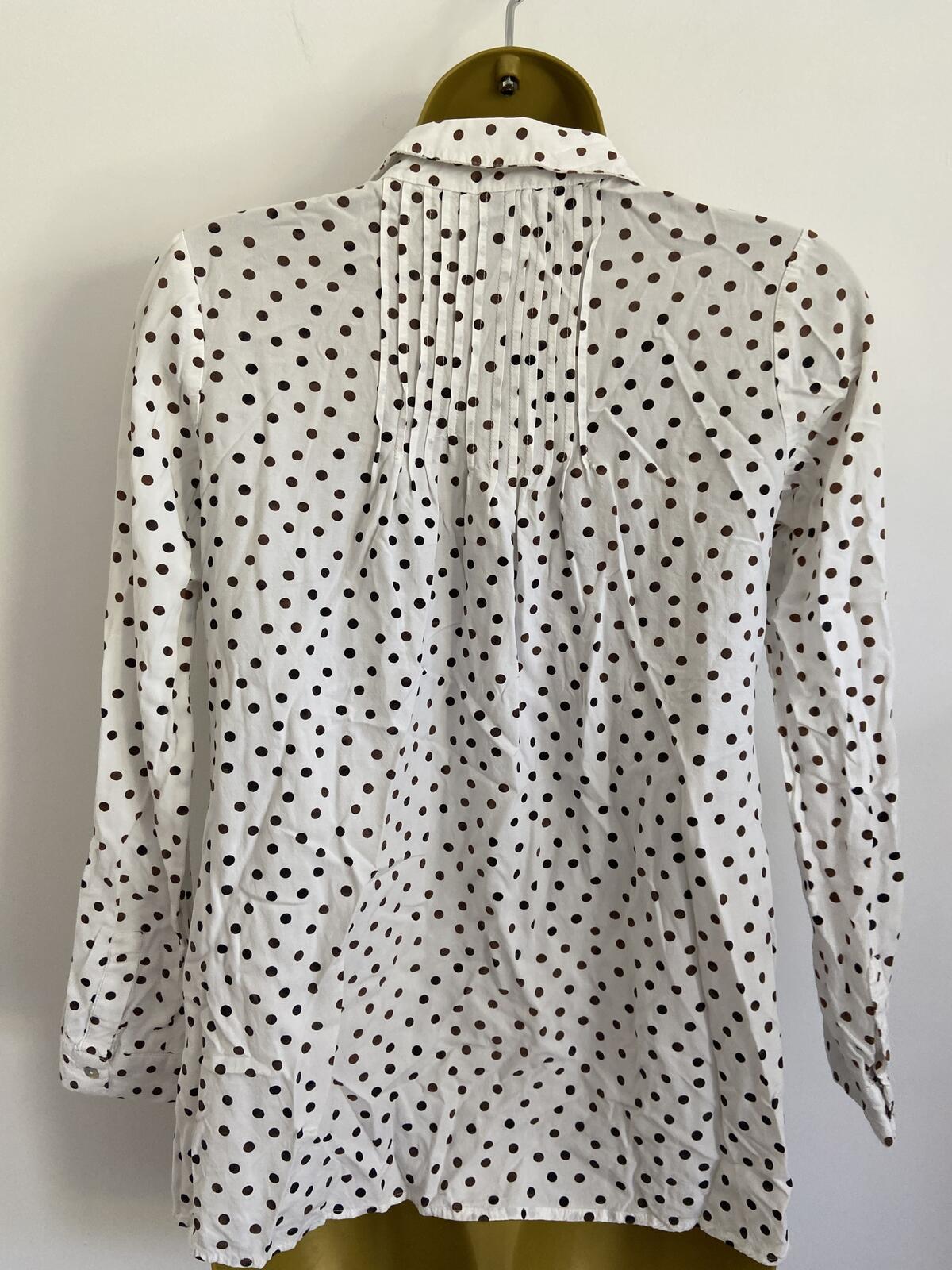Seraphine White Polka Dot Pleated Long Sleeve Blouse - UK Size 6