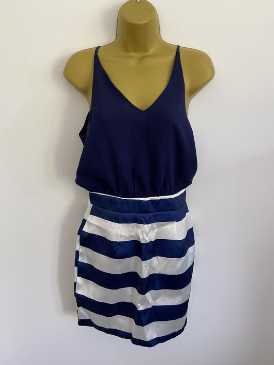 AX Paris Blue and White Nautical Style Summer Dress - Size 8