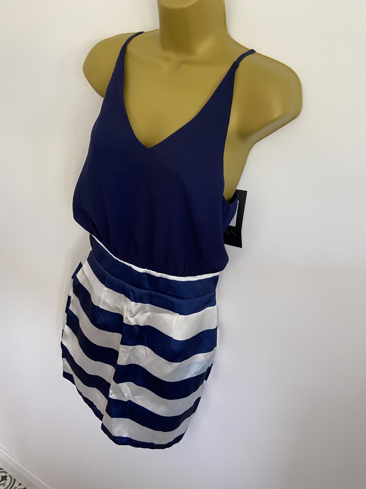 AX Paris Blue and White Nautical Style Summer Dress - Size 8