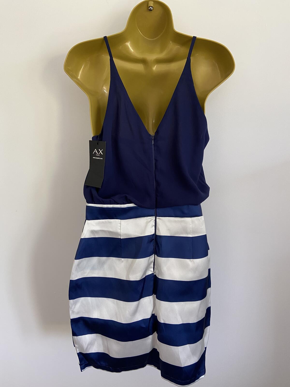 AX Paris Blue and White Nautical Style Summer Dress - Size 8