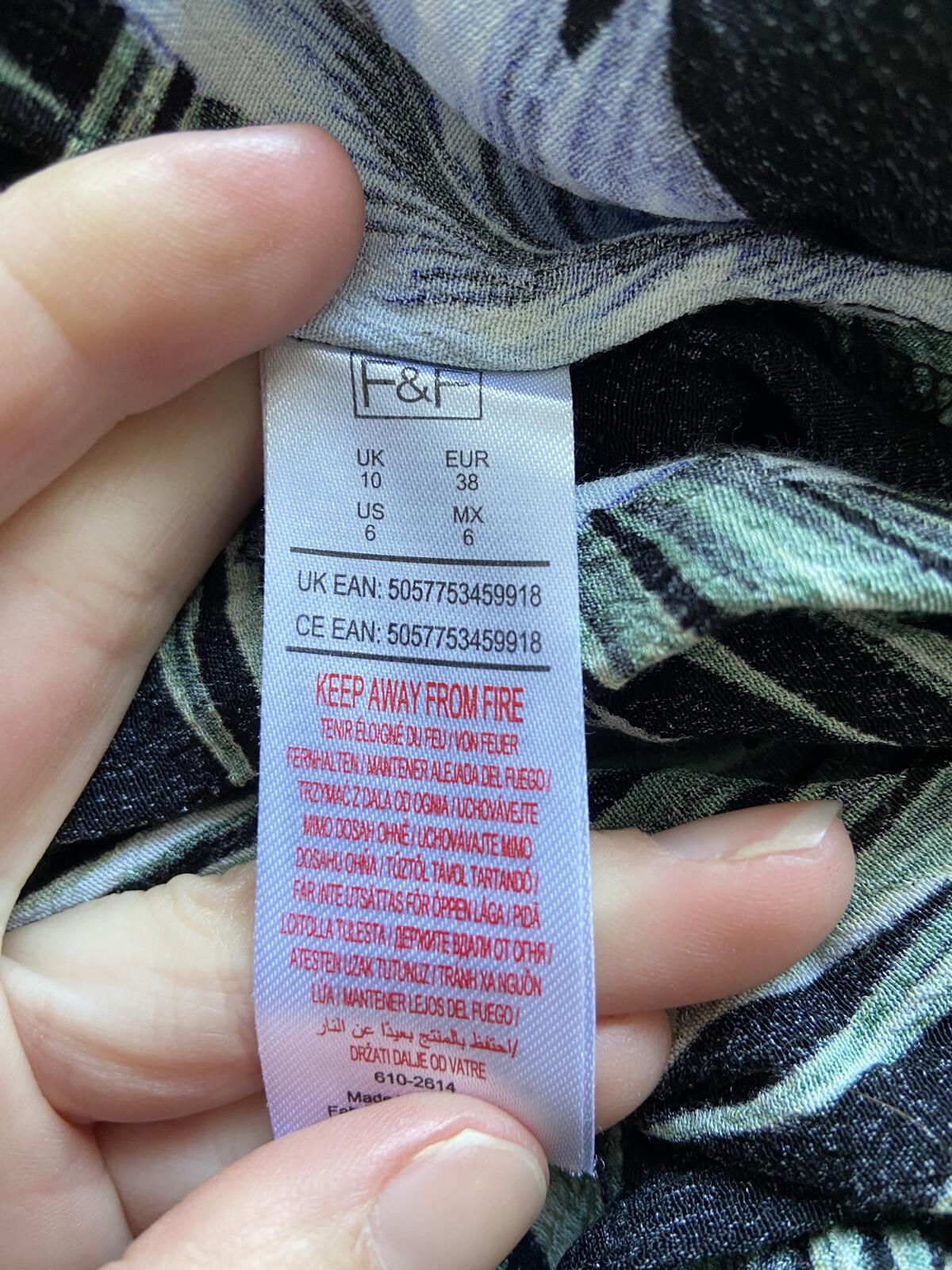 F&F Tropical Leaf Print Off-The-Shoulder Jumper - UK Size 10