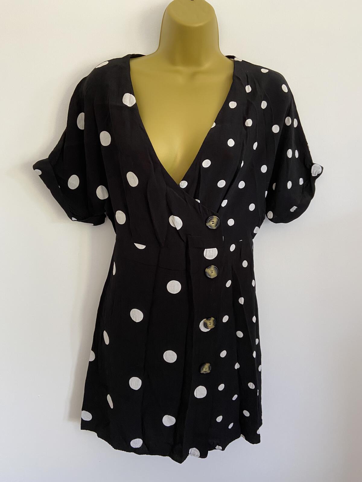 Miss Selfridge Black Mixed Polka Dot Button Front Blouse - UK Size 8