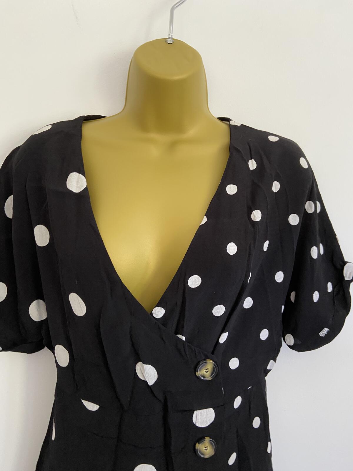 Miss Selfridge Black Mixed Polka Dot Button Front Blouse - UK Size 8