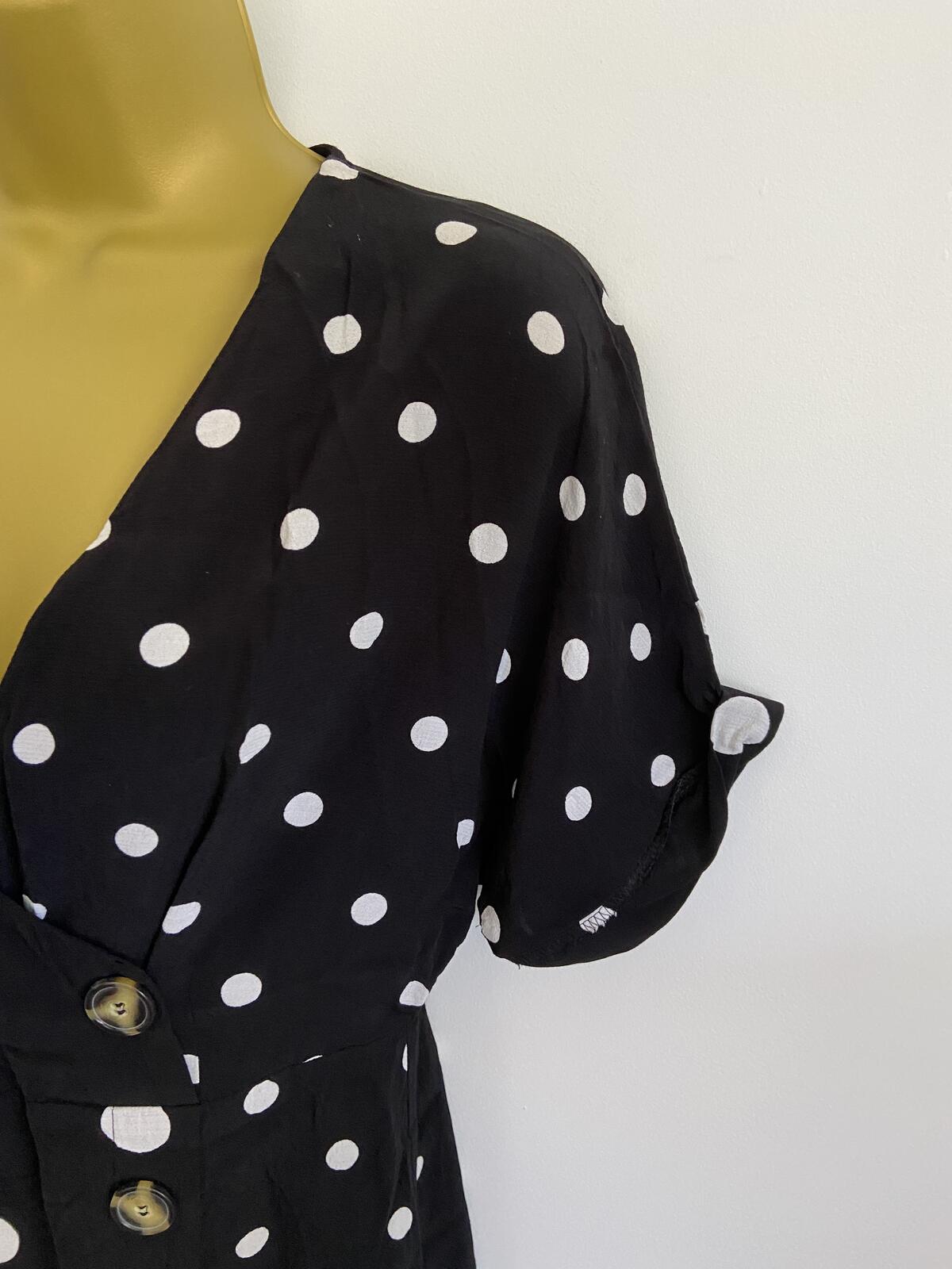 Miss Selfridge Black Mixed Polka Dot Button Front Blouse - UK Size 8