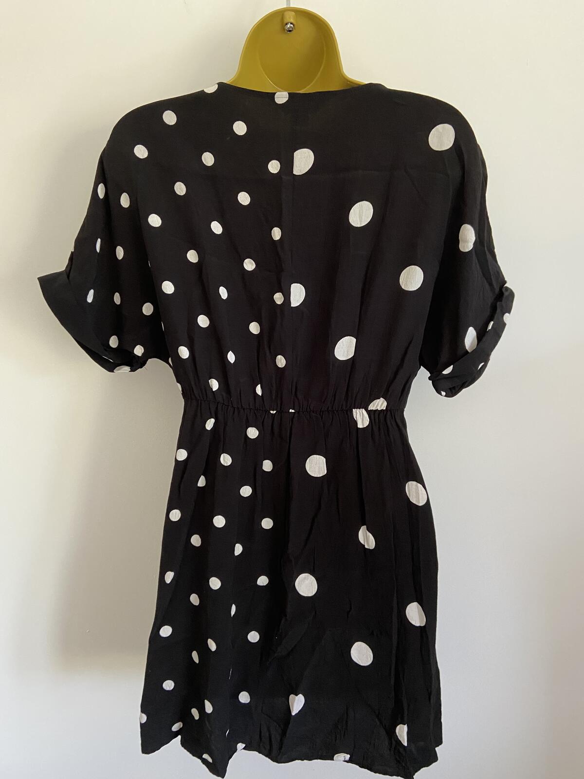 Miss Selfridge Black Mixed Polka Dot Button Front Blouse - UK Size 8