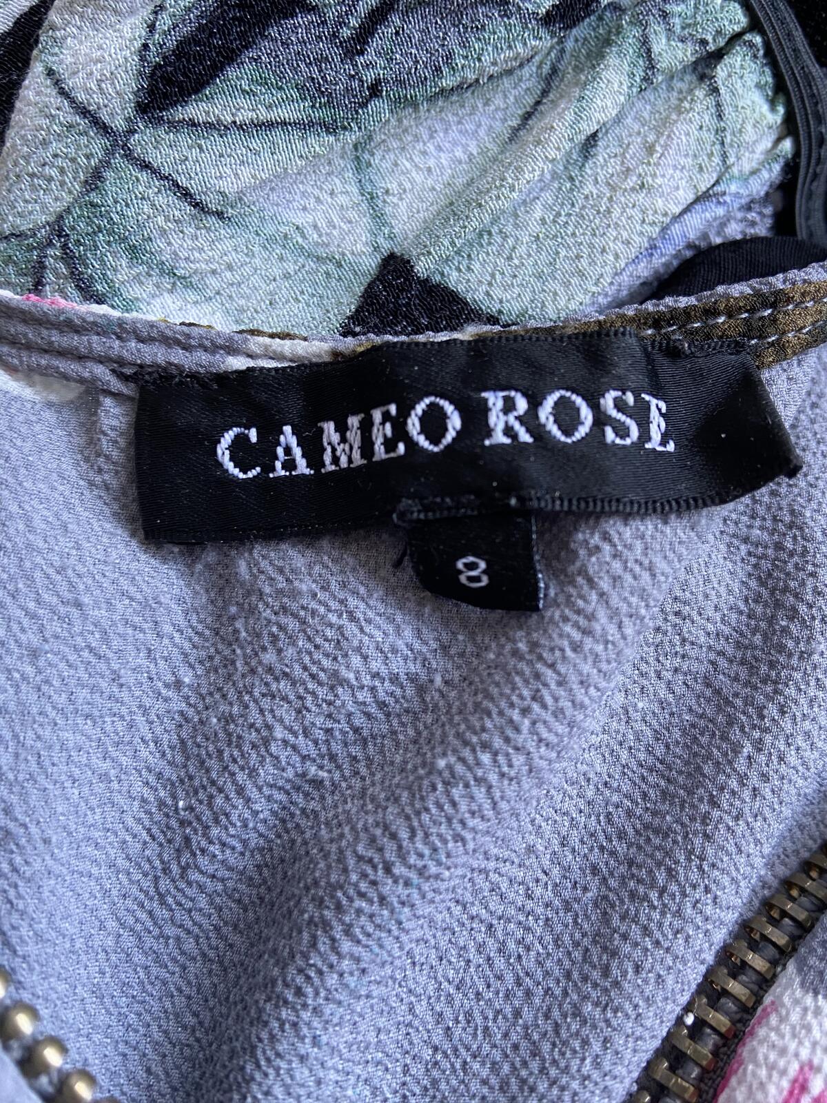 Cameo Rose Grey Floral Zip Front Sleeveless Blouse - UK Size 8