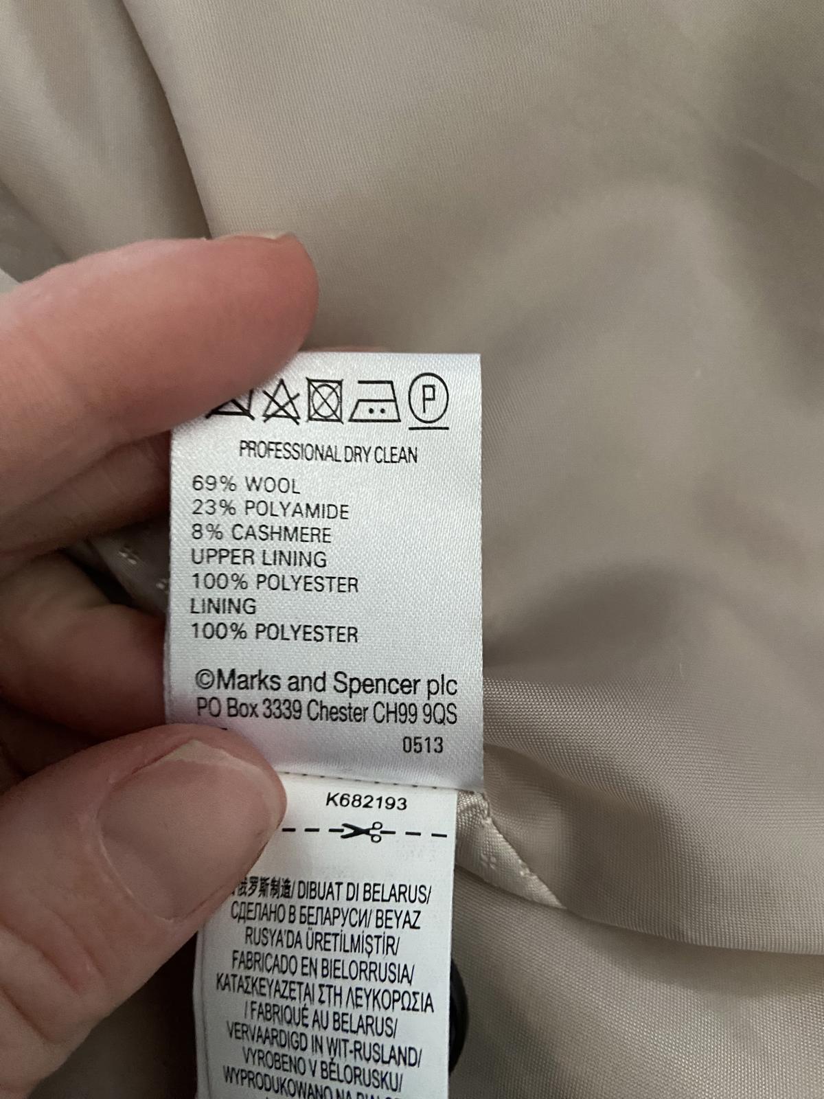 M&S Size 18 Buttermilk Wool & Cashmere Blend Longline Overcoat Smart Jacket