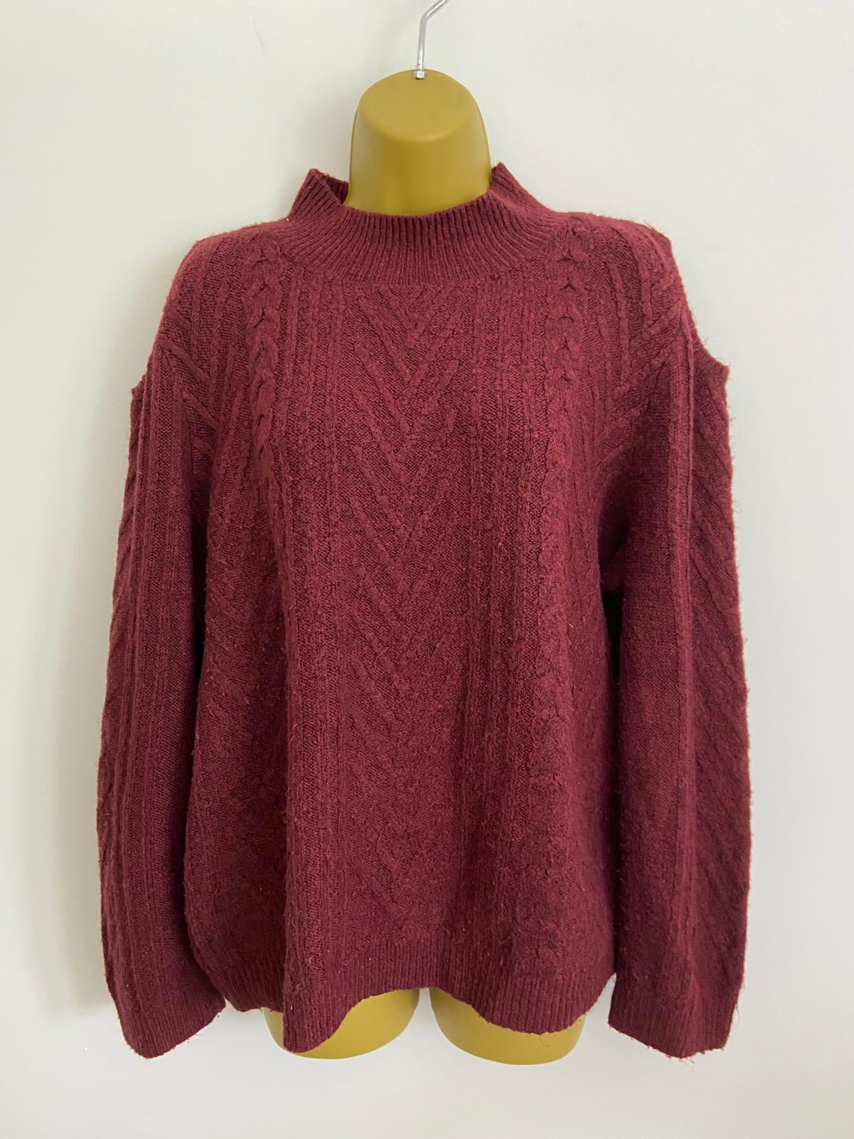 George Burgundy Cold-Shoulder Jumper - Knit, Round Neck, Size 22