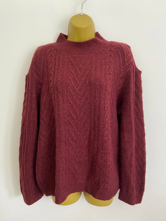 George Burgundy Cold-Shoulder Jumper - Knit, Round Neck, Size 22