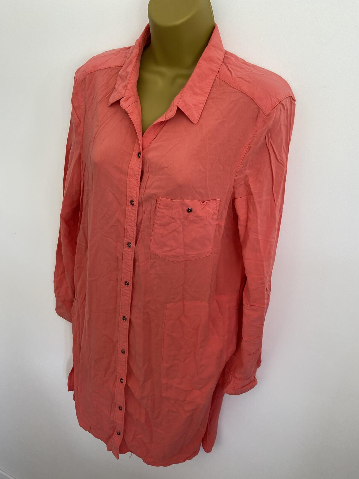 F&F Bright Pink Coral Button-Front Shirt Dress - UK Size 12