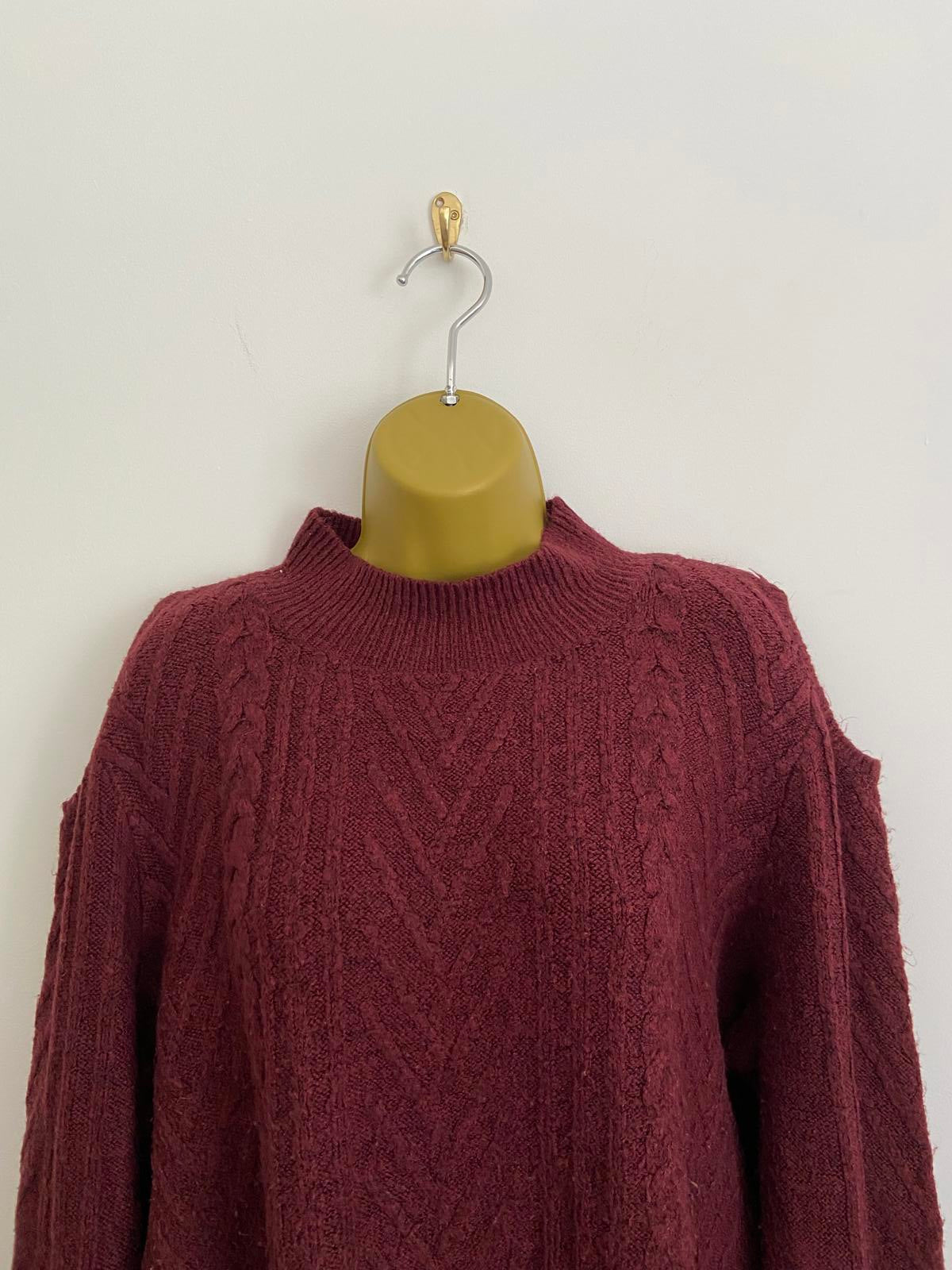 George Burgundy Cold-Shoulder Jumper - Knit, Round Neck, Size 22