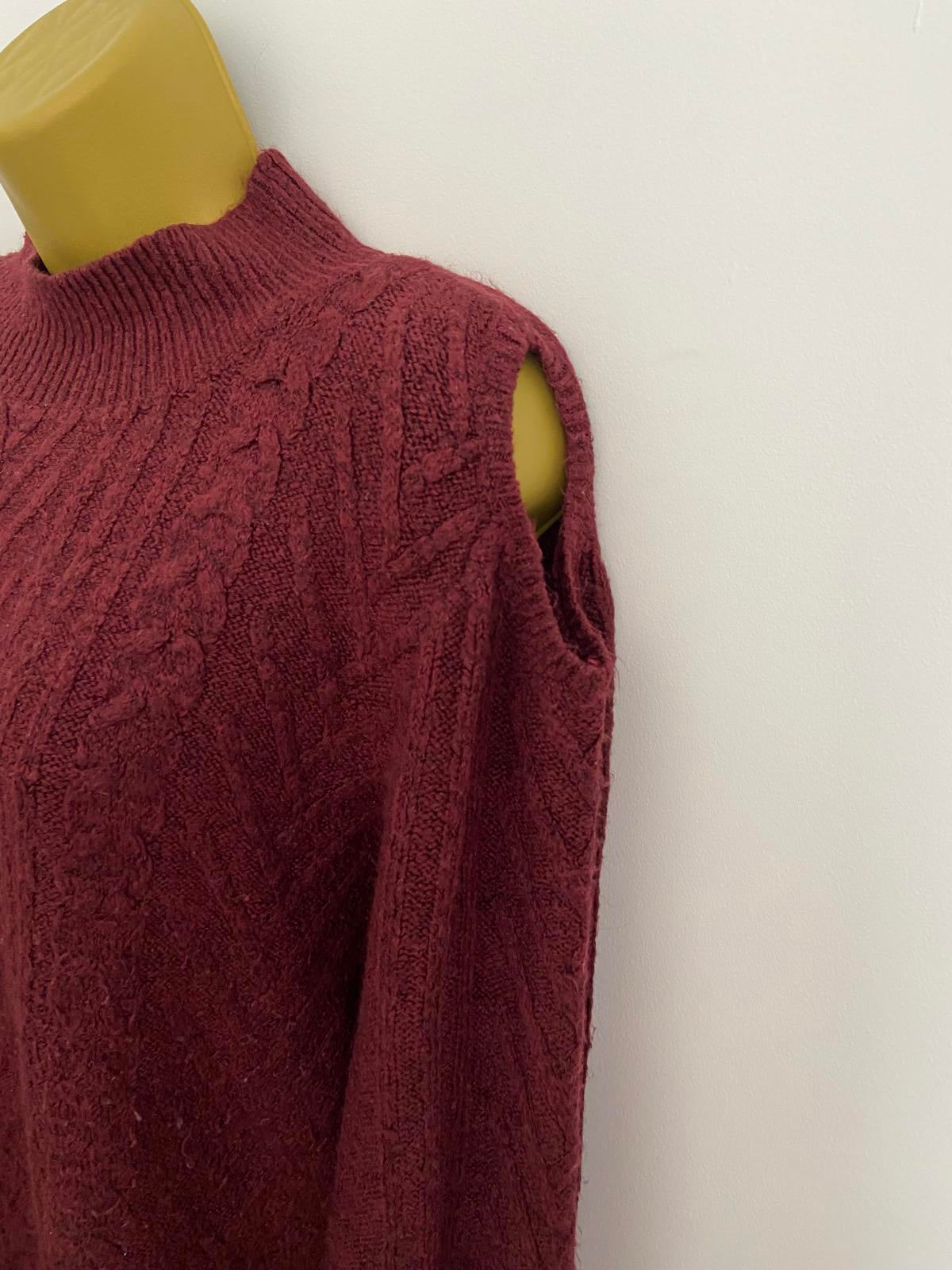 George Burgundy Cold-Shoulder Jumper - Knit, Round Neck, Size 22