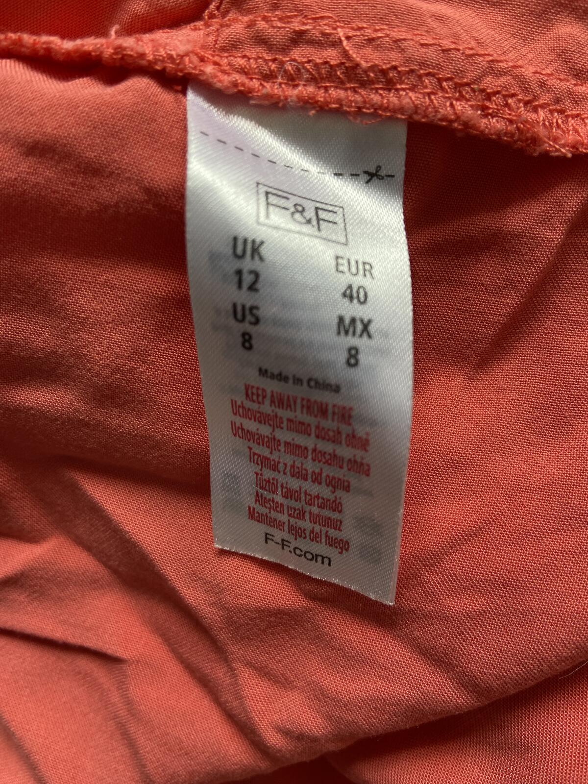 F&F Bright Pink Coral Button-Front Shirt Dress - UK Size 12