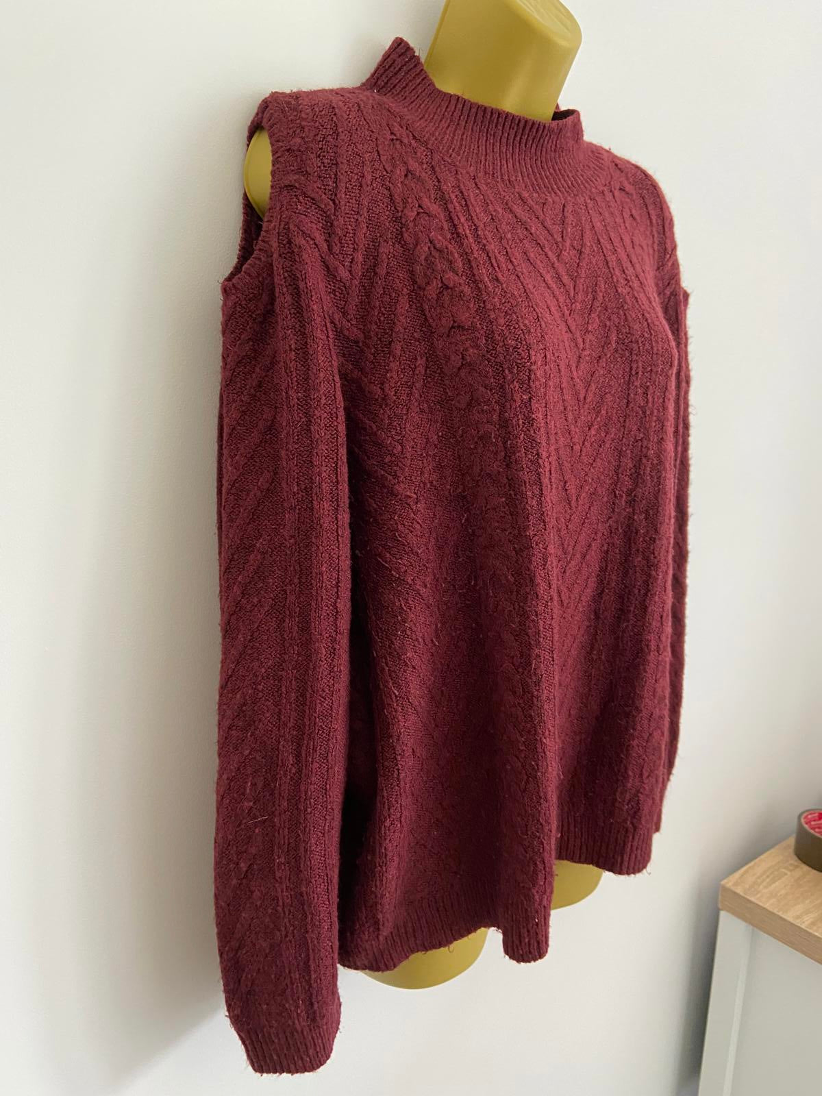 George Burgundy Cold-Shoulder Jumper - Knit, Round Neck, Size 22