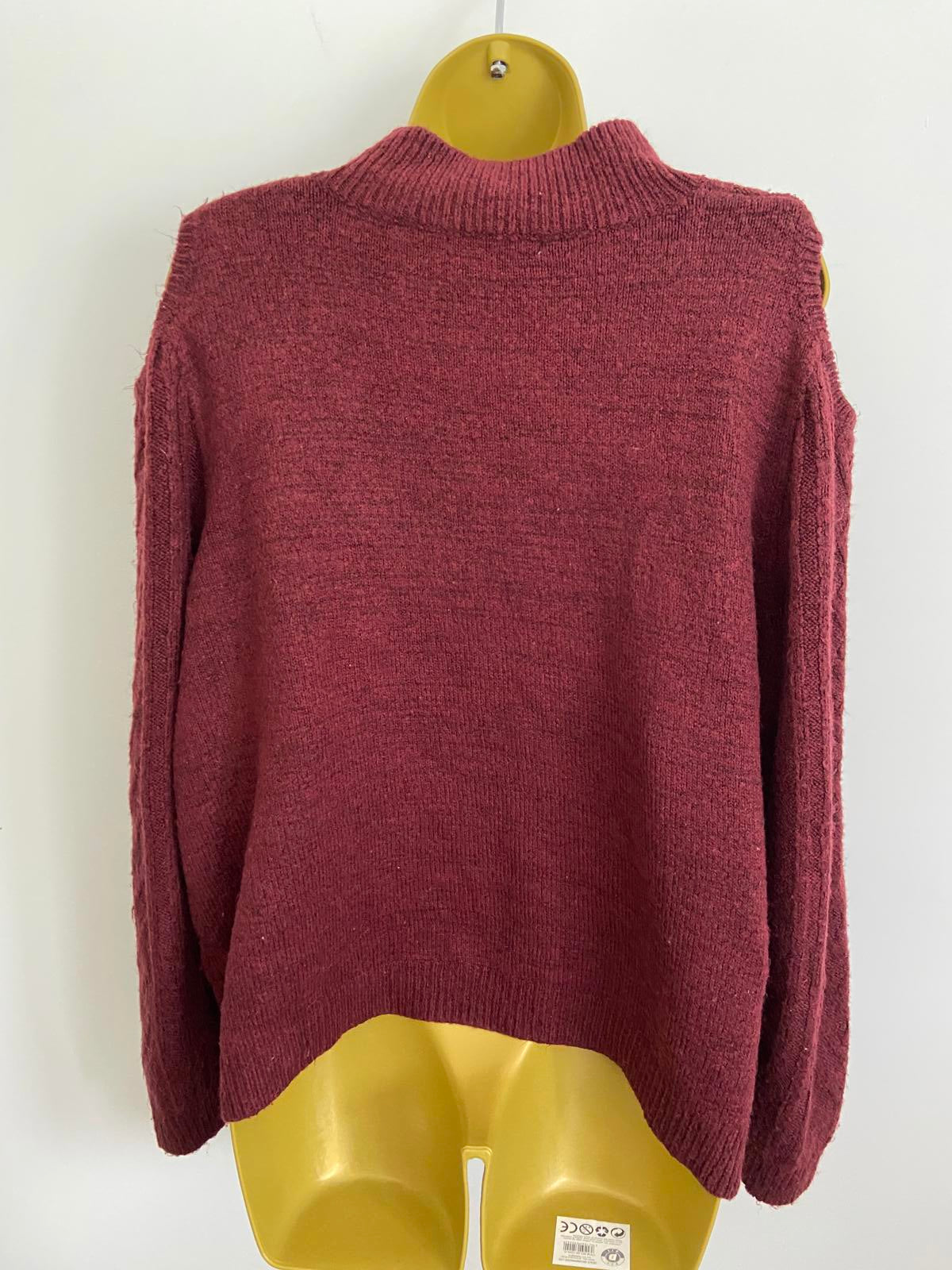 George Burgundy Cold-Shoulder Jumper - Knit, Round Neck, Size 22