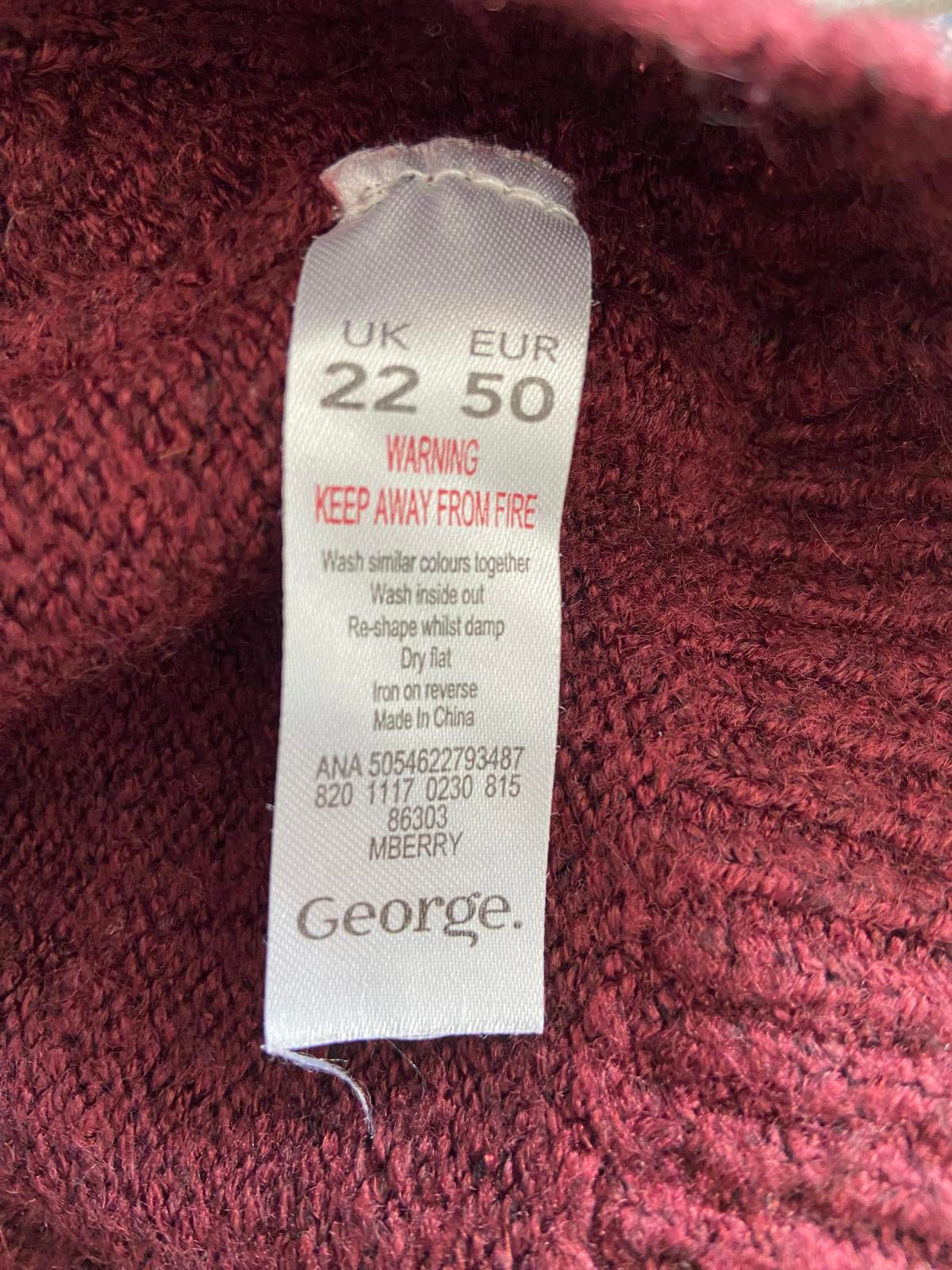George Burgundy Cold-Shoulder Jumper - Knit, Round Neck, Size 22