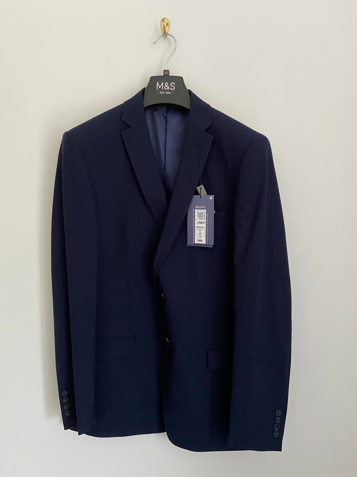 M&S Men's Slim Fit 2 Piece Suit 42L Blazer 36/31 Trousers Navy BNWT RRP £149