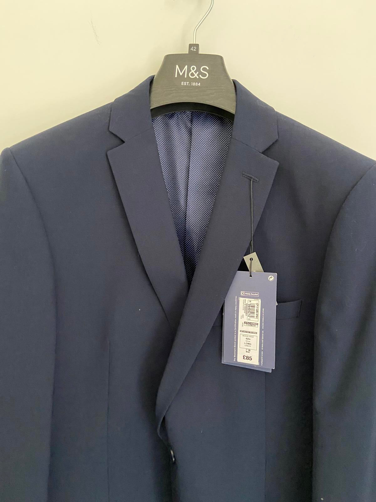 M&S Men's Slim Fit 2 Piece Suit 42L Blazer 36/31 Trousers Navy BNWT RRP £149