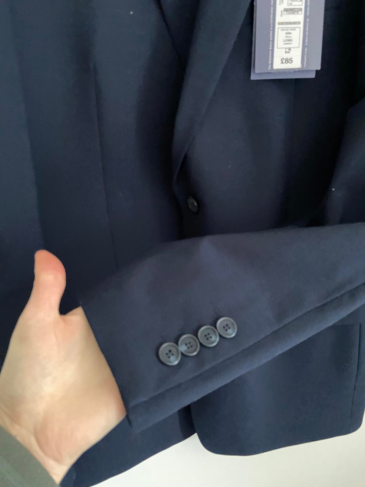 M&S Men's Slim Fit 2 Piece Suit 42L Blazer 36/31 Trousers Navy BNWT RRP £149
